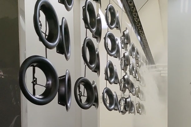 Powder coating line applying electrostatic coating, ClimateCarer surface finishing